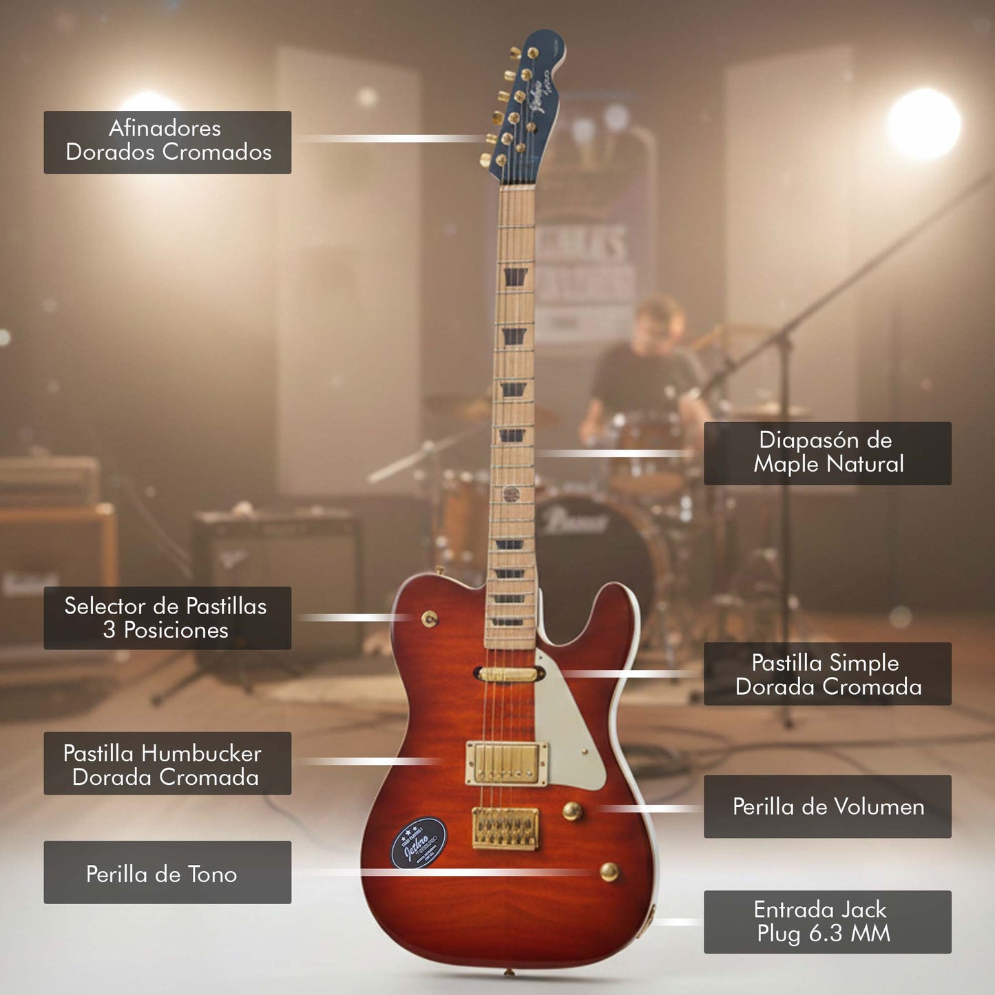 Guitarra Edición Limitada 090 Js-mk By Steelpro 50 Unidades Diestro Miel Maple