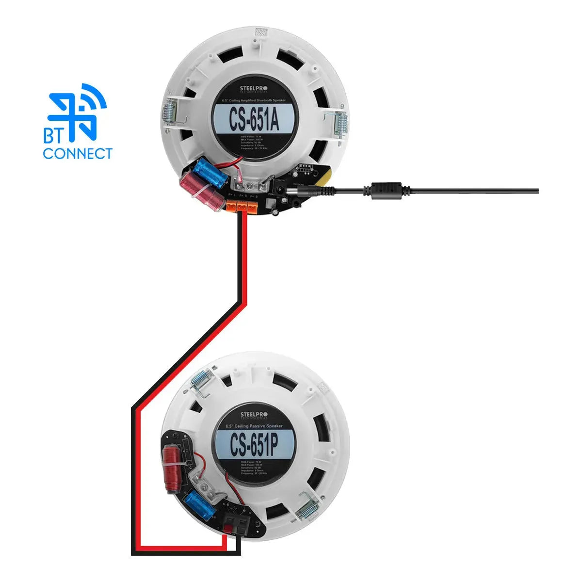 2 Bocinas Plafon Bluetooth Amplificada 6.5 PuLG By Steelpro Color Blanco