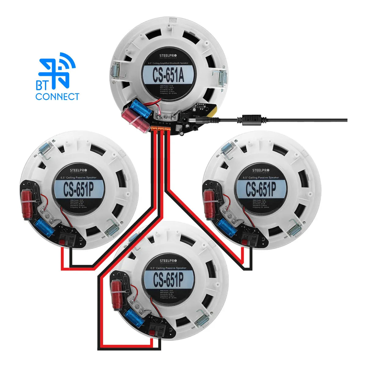 4 Bocinas Plafon Bluetooth Amplificada 6.5 PuLG By Steelpro