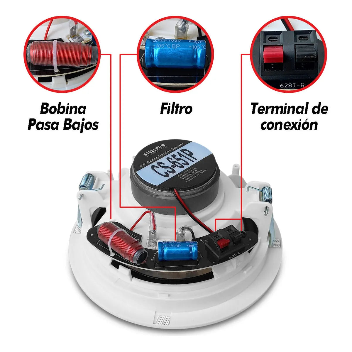 4 Bocinas Plafon Bluetooth Amplificada 6.5 PuLG By Steelpro