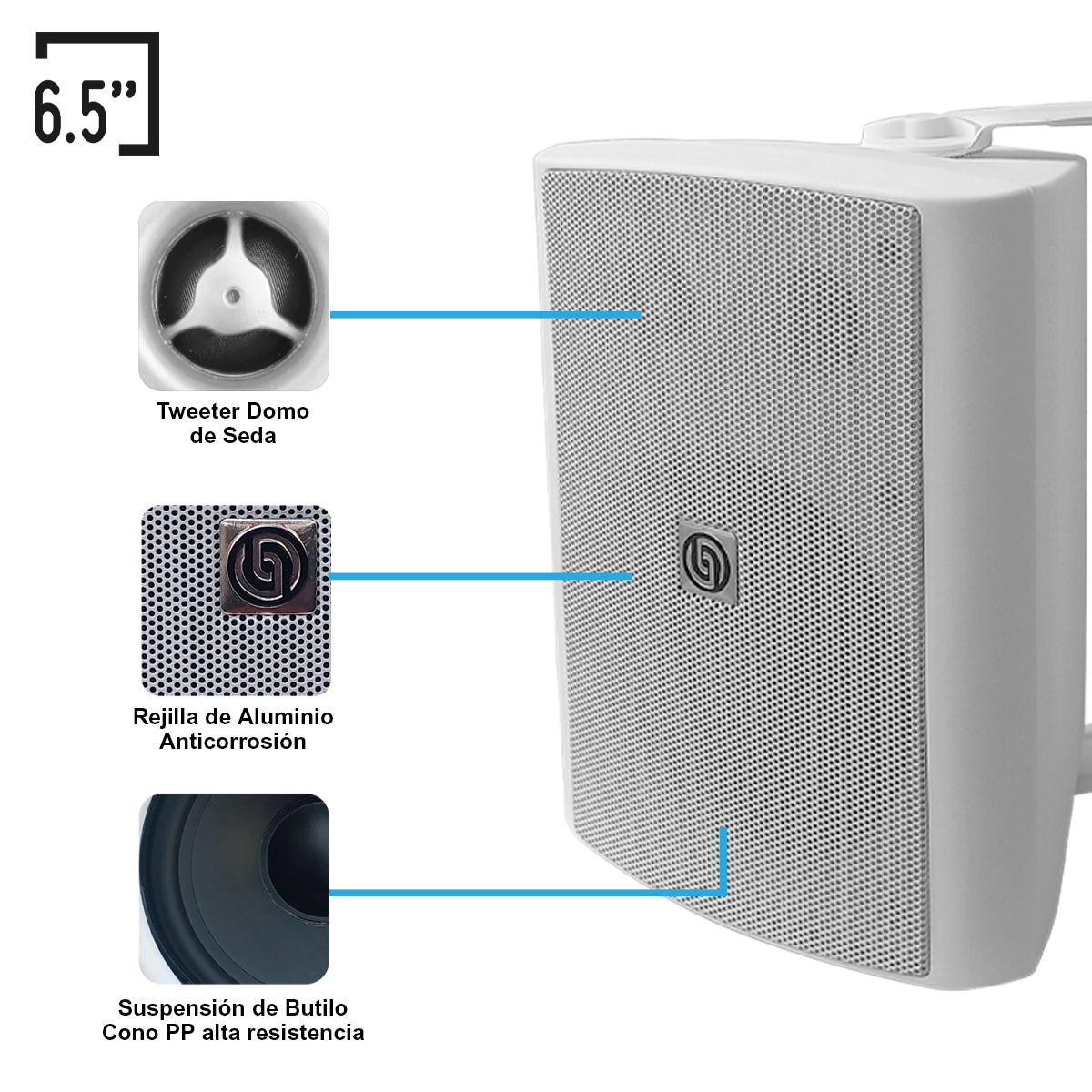 KIT2-AB665X12-WTH Kit Audio Ambiental Amplificador Clase D 12 Canales Bluetooth ARC USB-DAC 12 Bocinas Ambientales Blancas 6.5 Pulgadas Incluye 100 Metros de Cable Steelpro