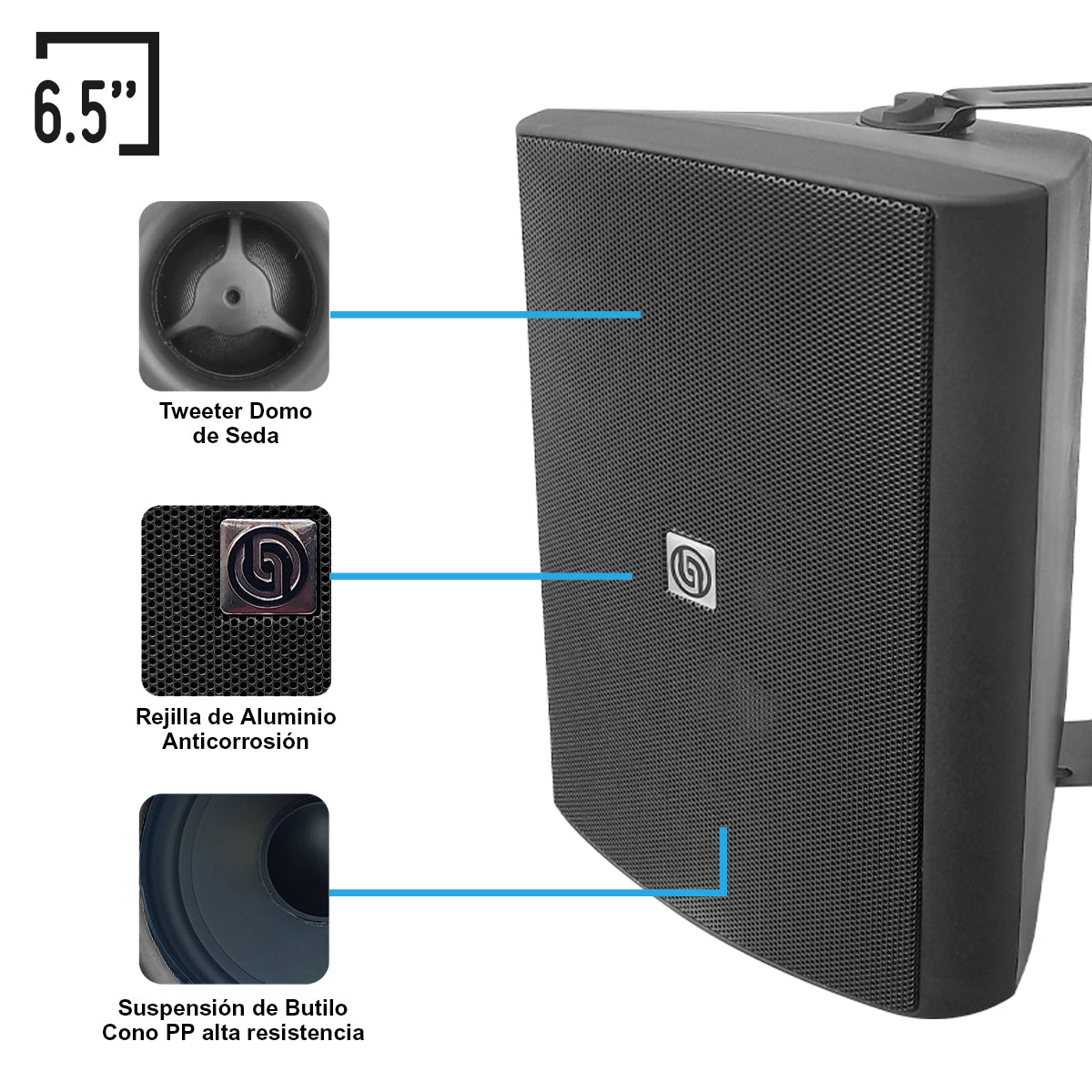 KIT2-AB665X12-BLK Kit Audio Ambiental Amplificador Clase D 12 Canales Bluetooth ARC USB-DAC 12 Bocinas Ambientales Negras 6.5 Pulgadas Incluye 100 Metros de Cable Steelpro