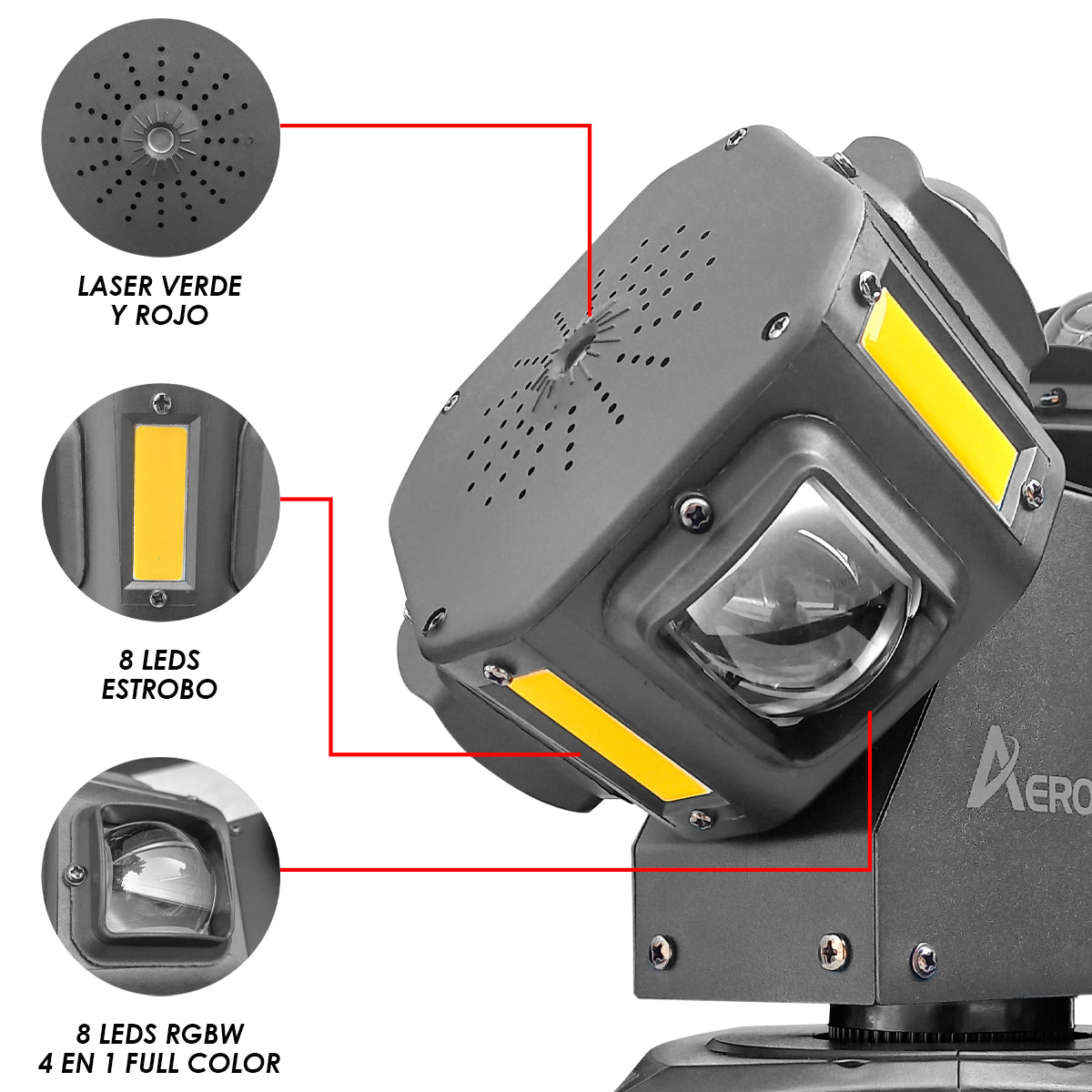 Beam Móviles Rgbw/ Estrobo+laser Con Maleta Steelpro