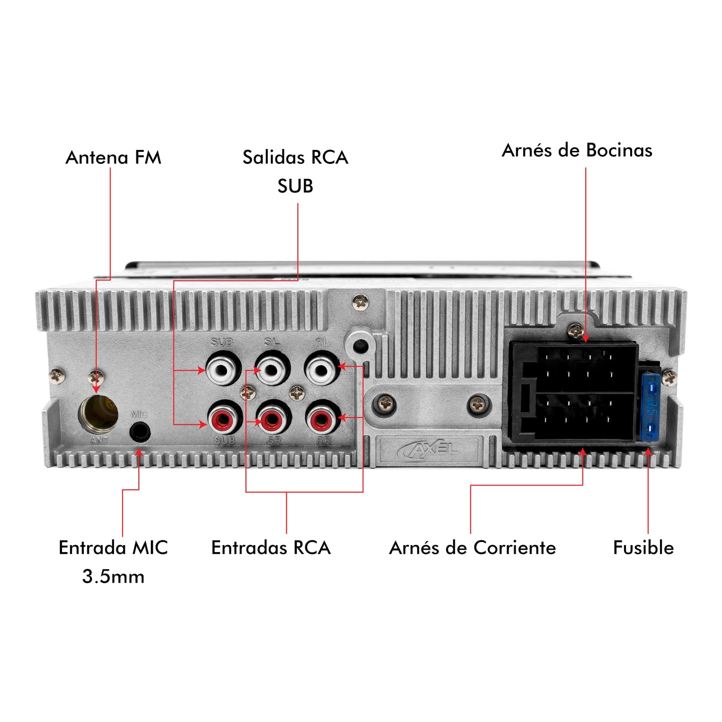 Autoestéreo 1 Din Axel AXEL-016DSP Bluetooth DSP App 4x100W RCA Subwoofer Carátula Desmontable