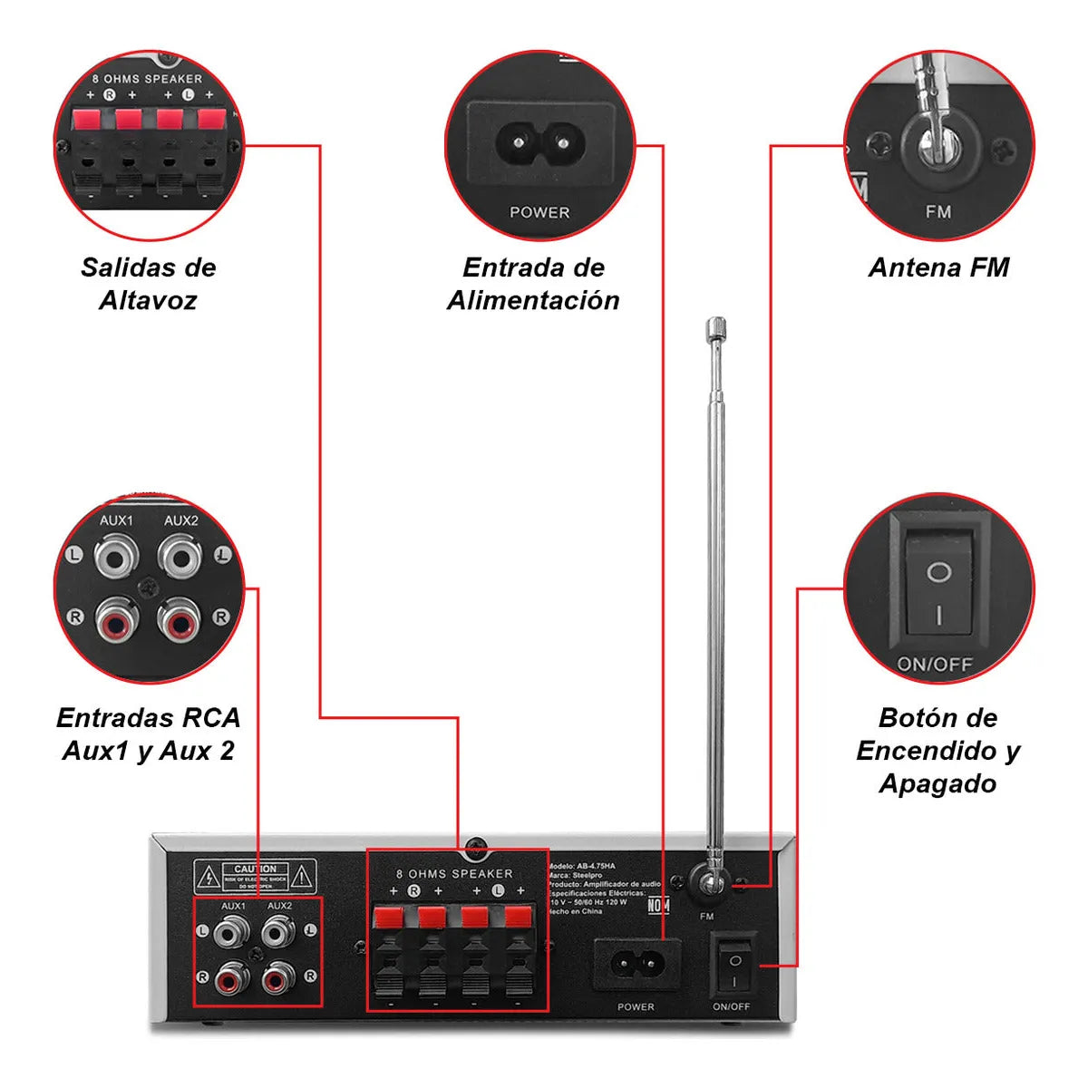 Amplificador Audio De Casa Negocio 4x75w Bluetooth Steelpro
