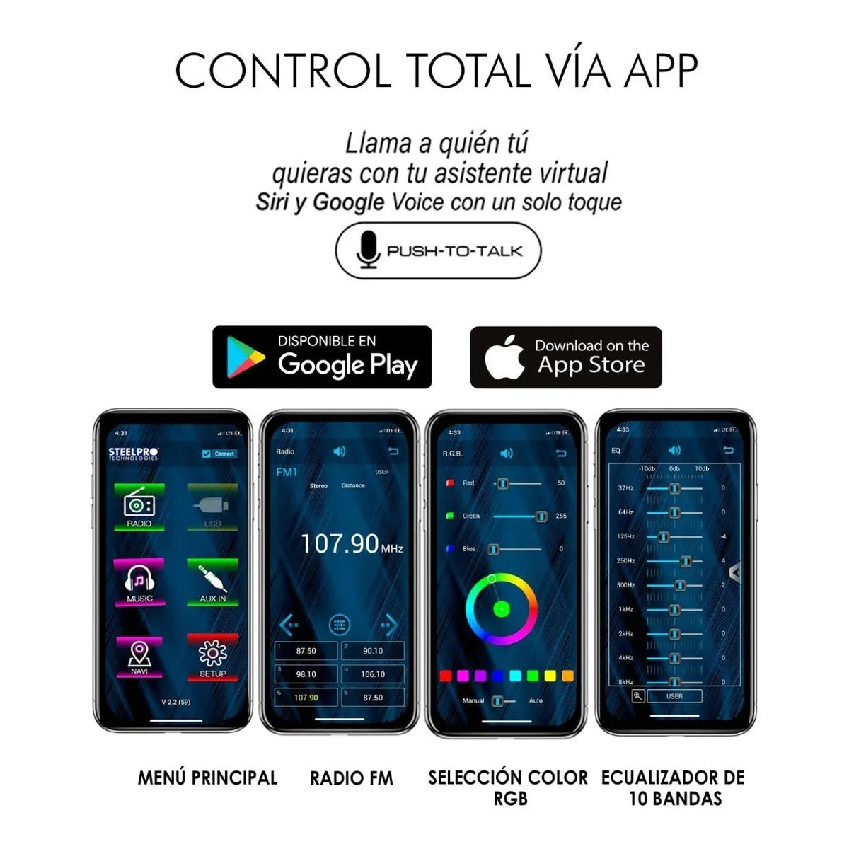 Autoestéreo 3 Zonas Color Axel Premium Steelpro App Control