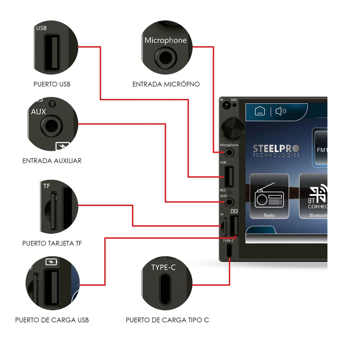 Autoestereo Pantalla Tactil 7 Mirror Link Bluetooth Steelpro
