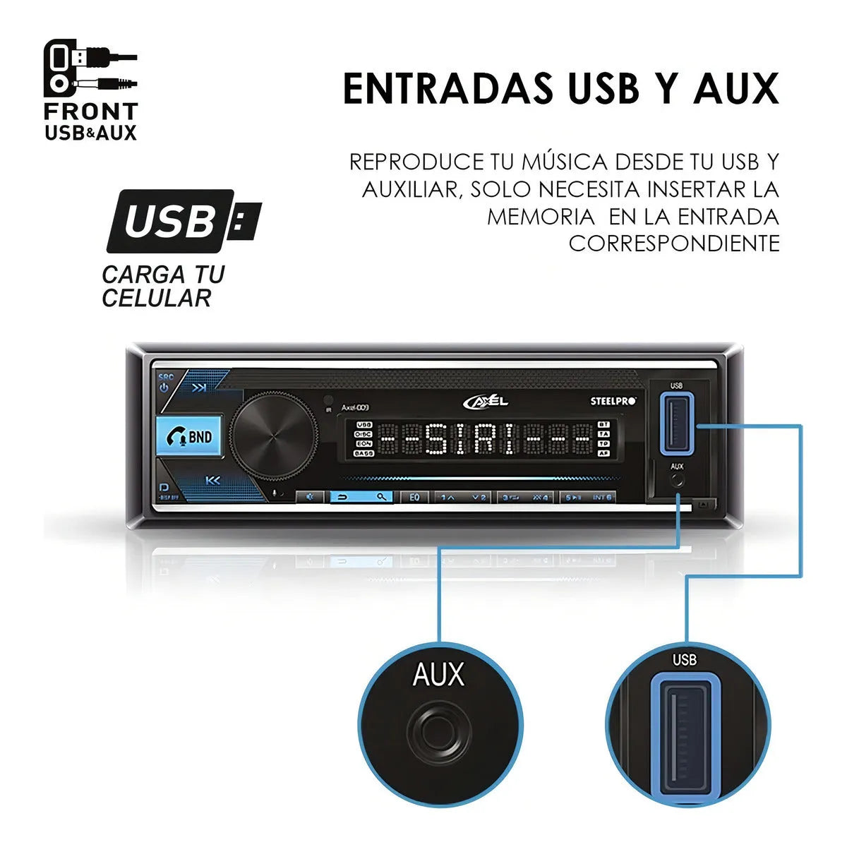 Autoestéreo Para Auto Steelpro Axel-009 Con Usb Y Bluetooth