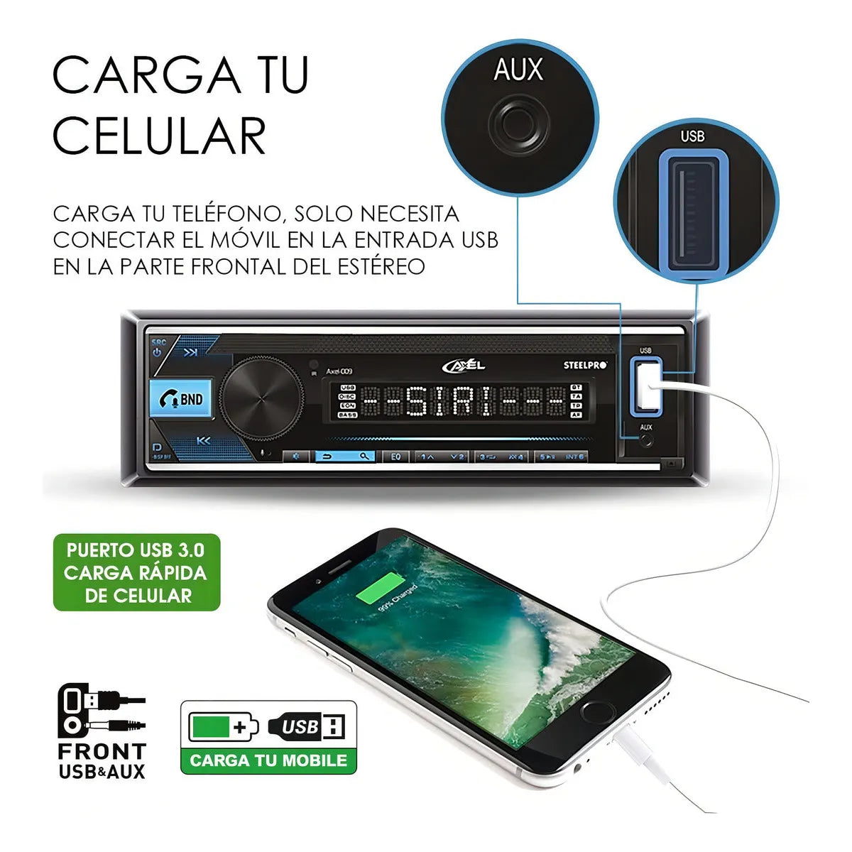 Autoestéreo Para Auto Steelpro Axel-009 Con Usb Y Bluetooth