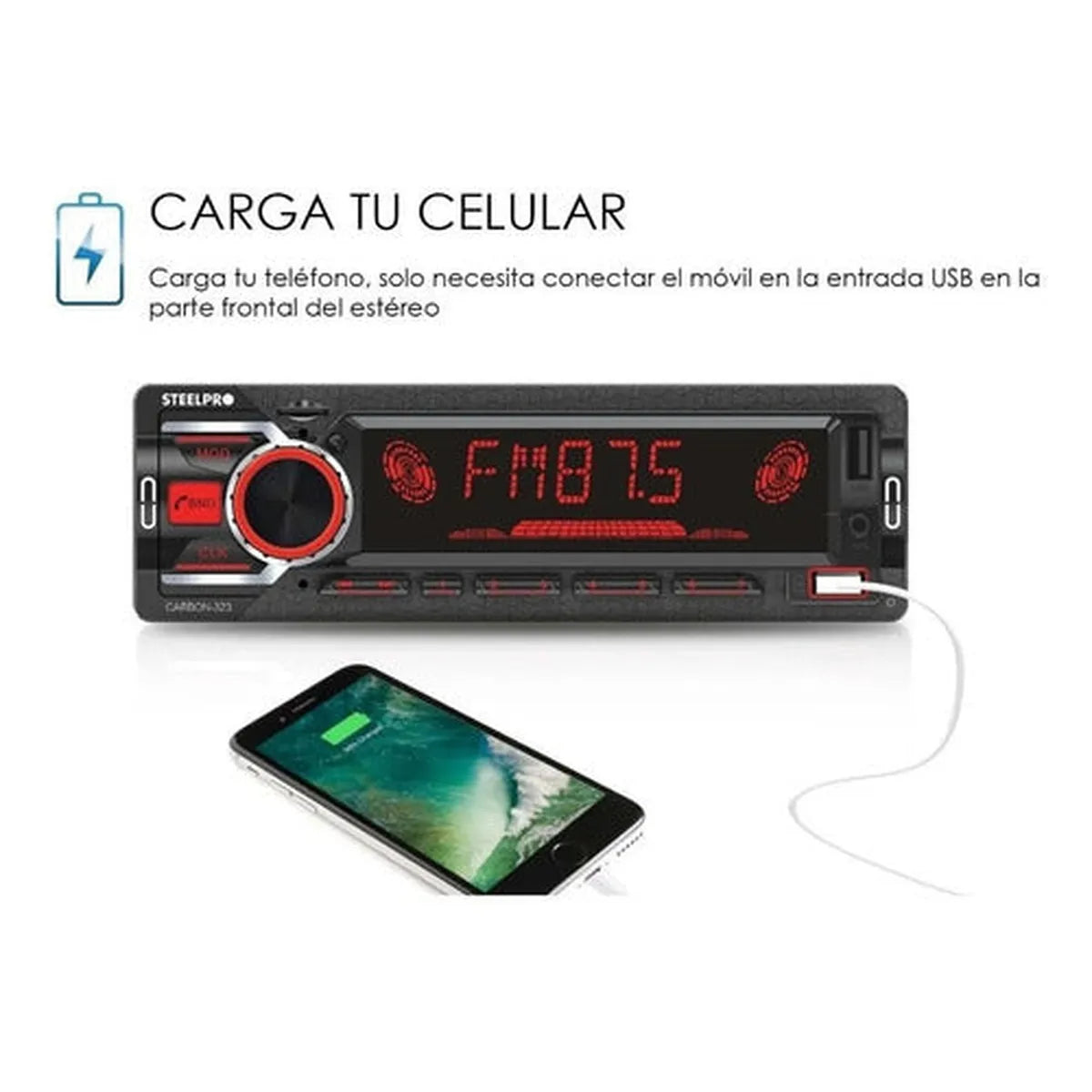 Autoestéreo Steelpro Carbon 323 Bluetooth Usb Multicolor Fm Sd Card