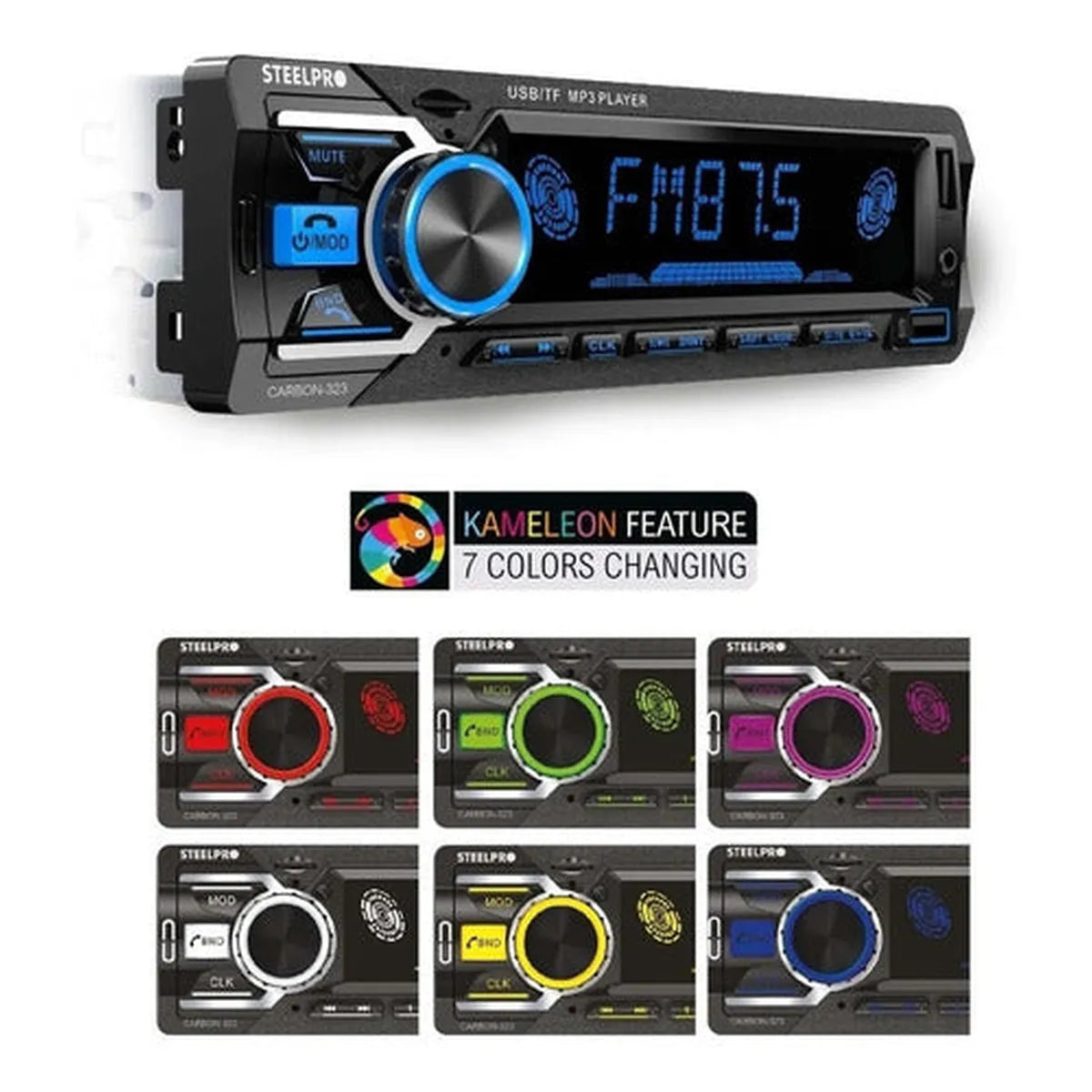 Autoestéreo Steelpro Carbon 323 Bluetooth Usb Multicolor Fm Sd Card
