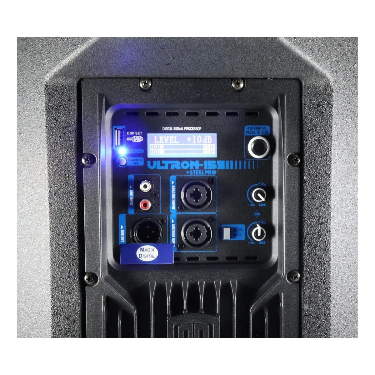 Bafle Steelpro Ultron 15 Negro, Bi-amplificado, 600w Rms, Subwoofer Activo, Con Bluetooth Y Pantalla