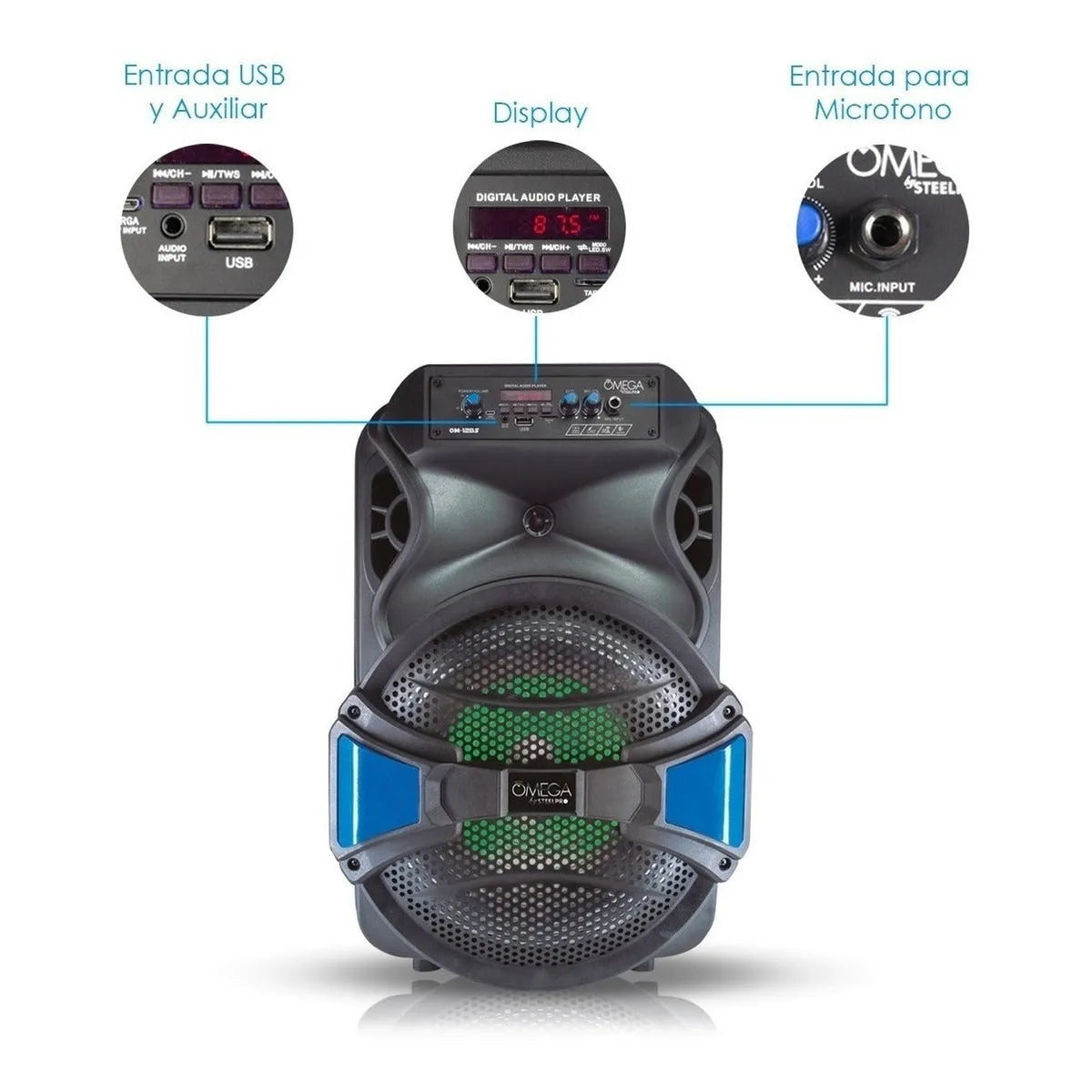Bocina 12 Pulgadas Bluetooth Audio Con Microfono Om-12bs Steelpro Color Negro
