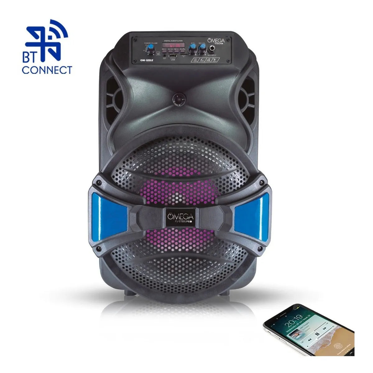 Bocina 12 Pulgadas Bluetooth Audio Con Microfono Om-12bs Steelpro Color Negro