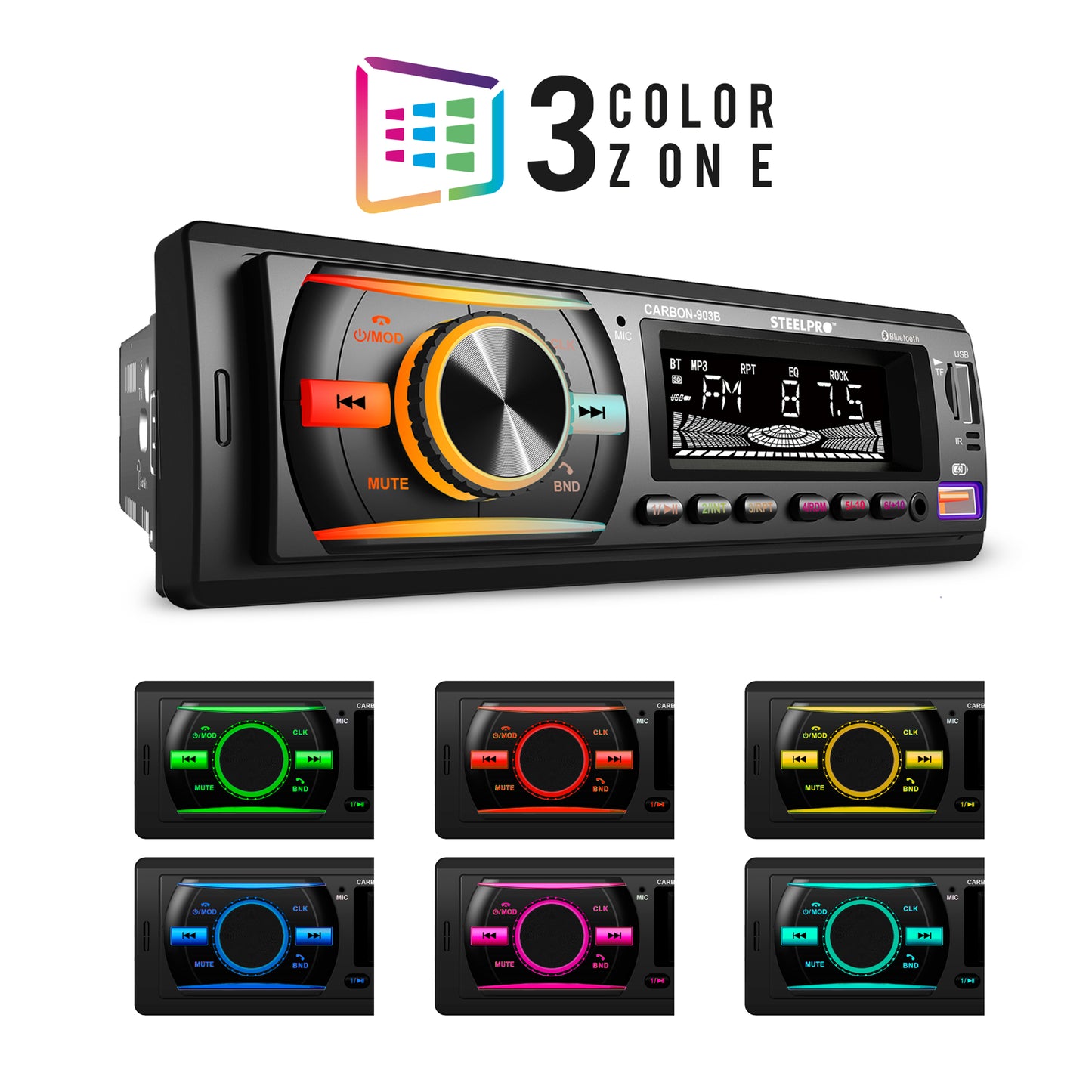 Steelpro Technologies Carbon-903b Autoestereo Bluetooth Usb Multicolor