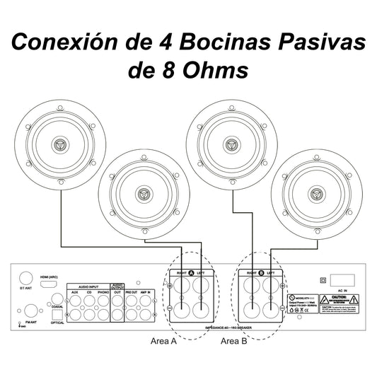 Kit Amplificador Bt 600w 4 Bocinas Ambiental 6.5 By Steelpro Negro 600 W