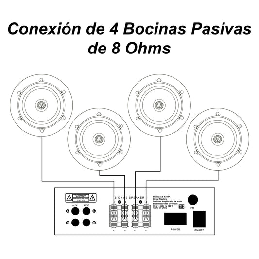 Kit Amplificador Bt 300w 4 Bocinas Ambiental 6.5 By Steelpro Blanco 300 W