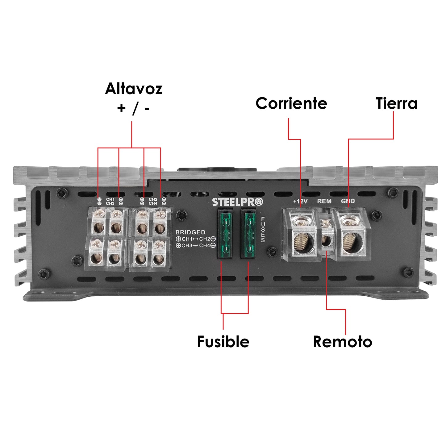 Amplificador 4 Canales Híbrido A/B 360WX4 Steelpro CX-4X360