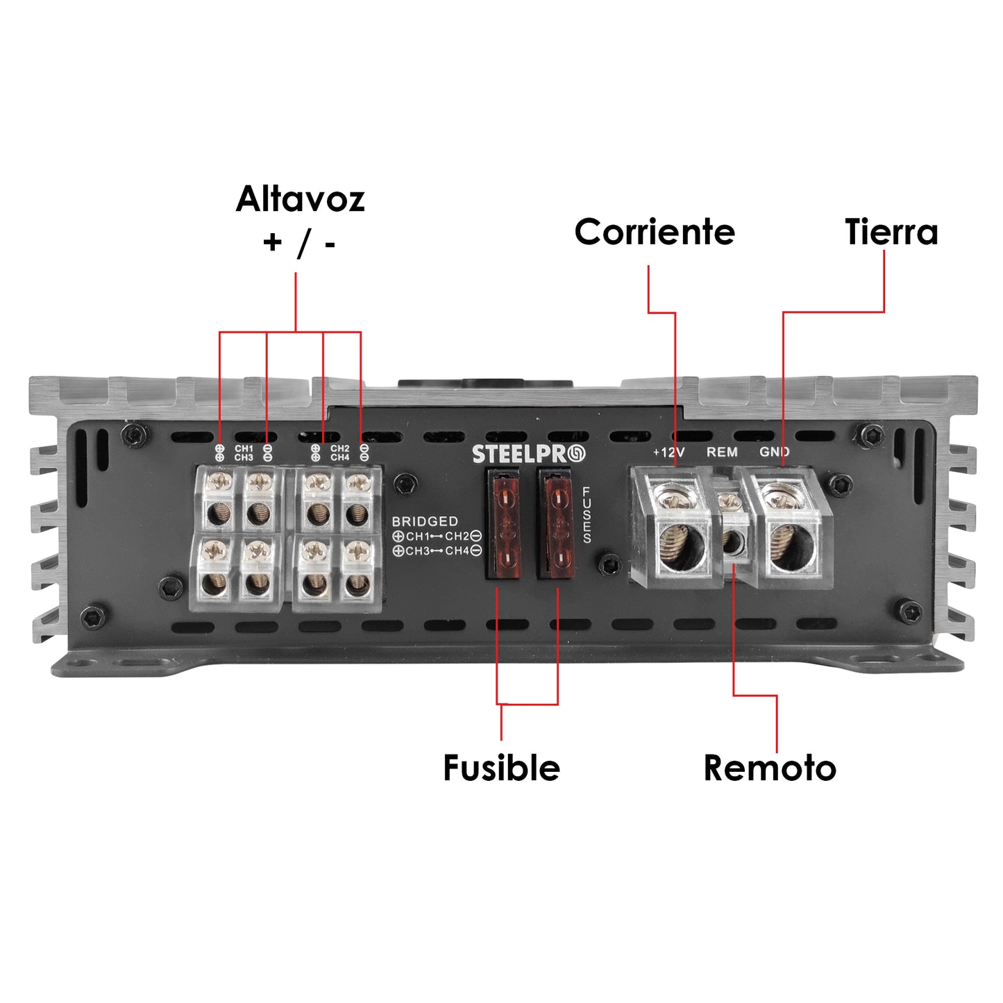 Amplificador 4 Canales Híbrido A/B 720WX4 Steelpro CX-4X720