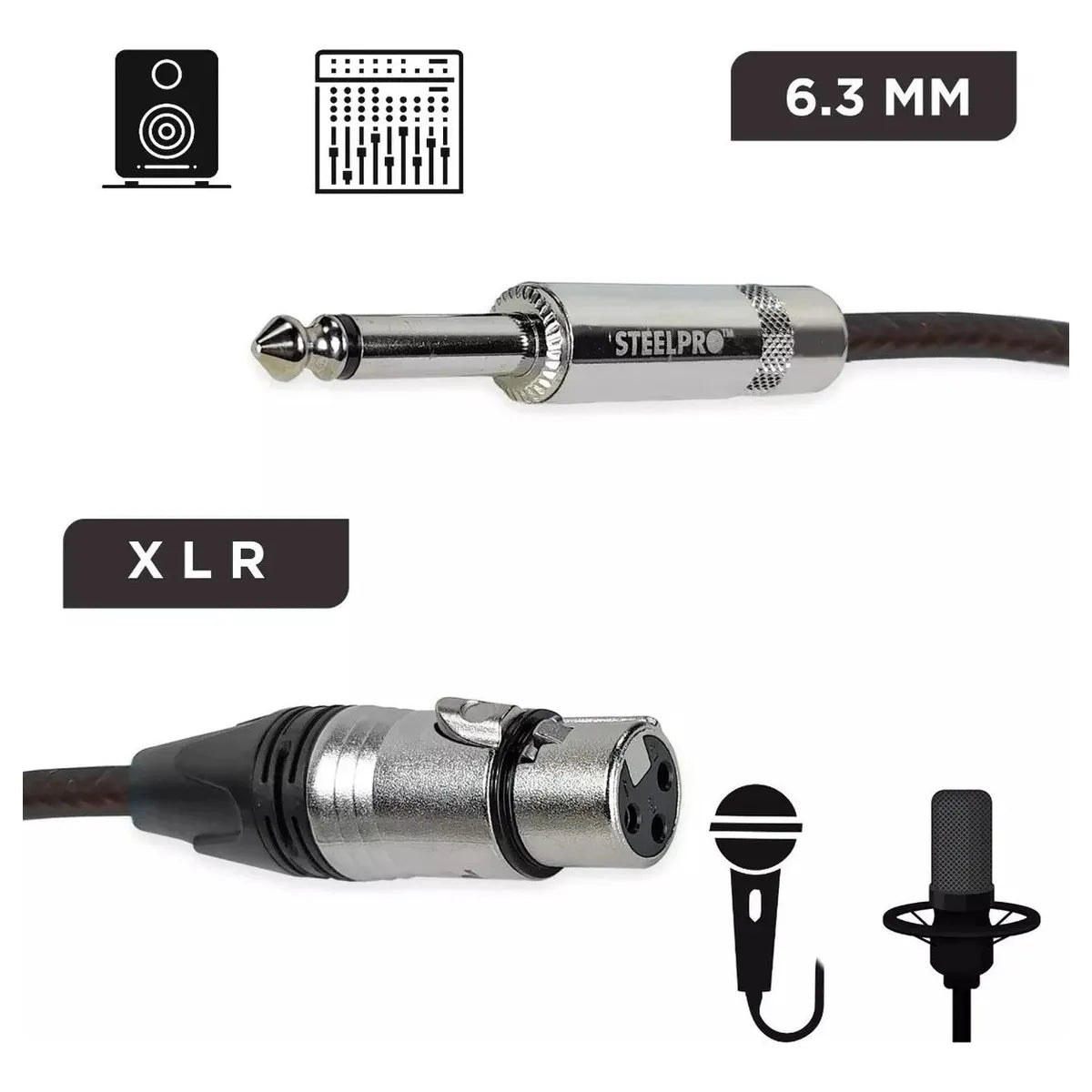 Cable Para Microfono Profesional 1m Hembra-plug 6.3 Steelpro