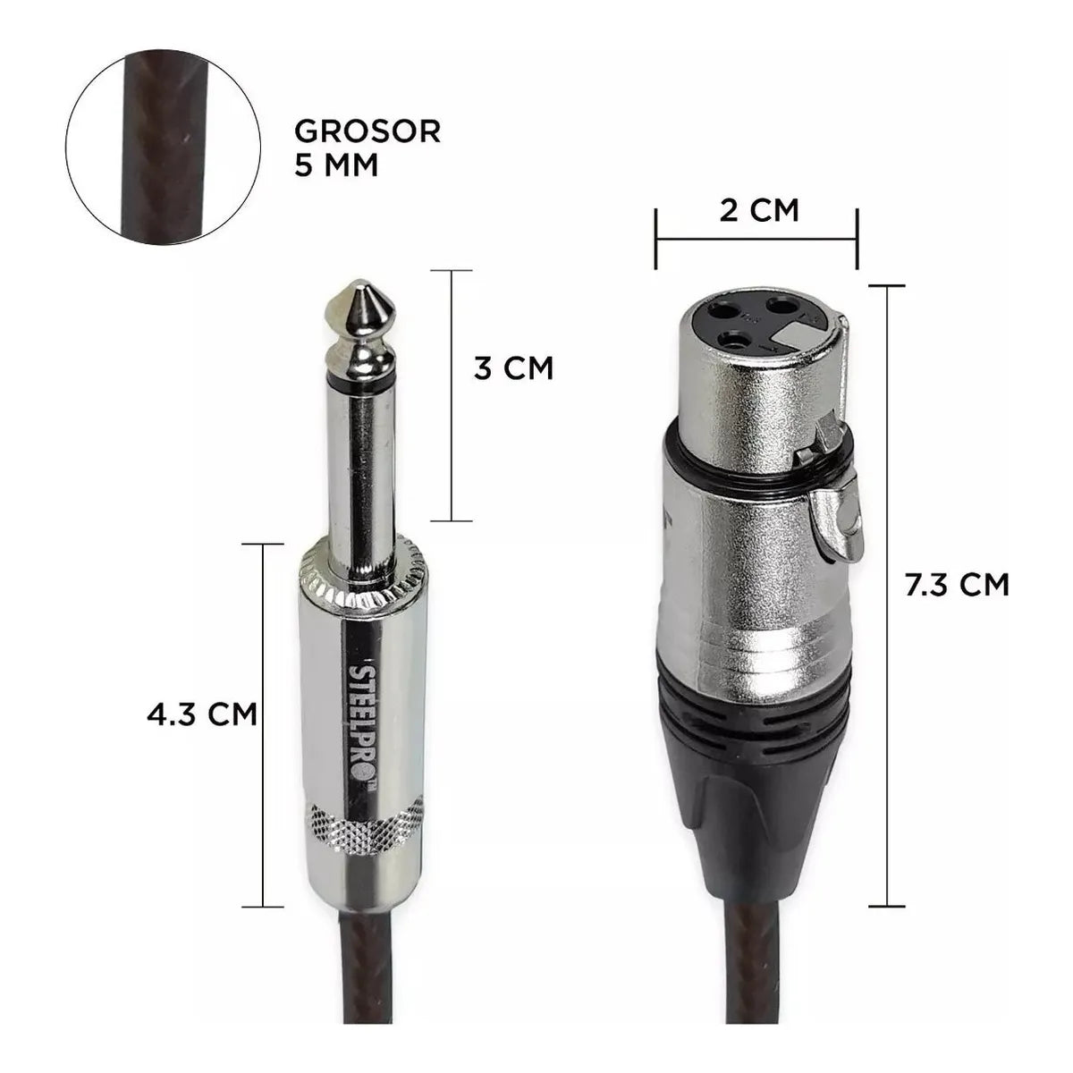 Cable Para Microfono Profesional 1m Hembra-plug 6.3 Steelpro