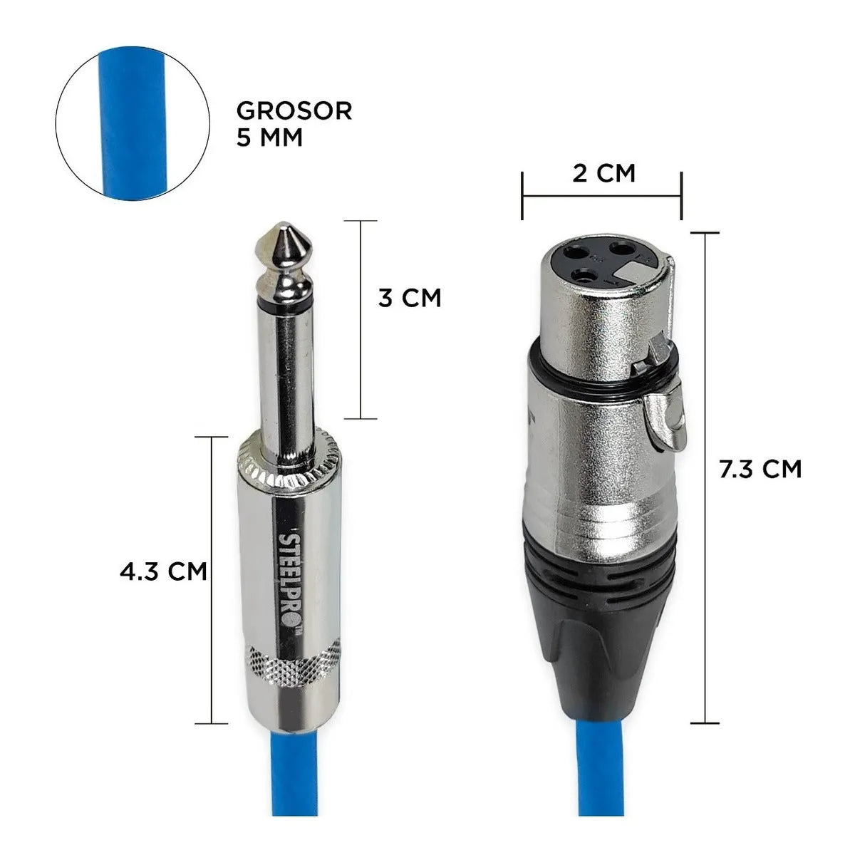 Cable Para Microfono Profesional 3m Hembra-plug 6.3 Steelpro