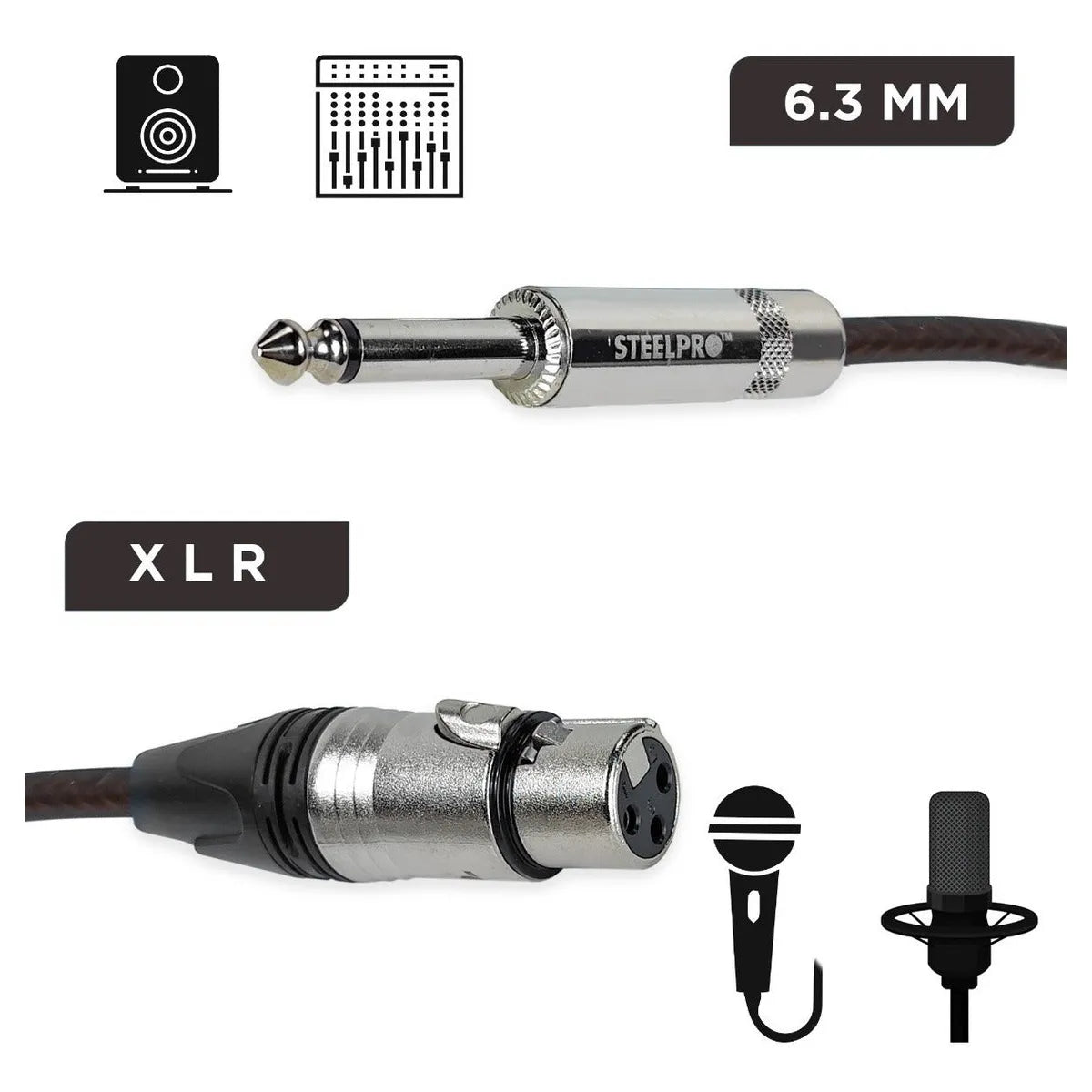 Cable Para Microfono Profesional 6m Hembra-plug 6.3 Steelpro