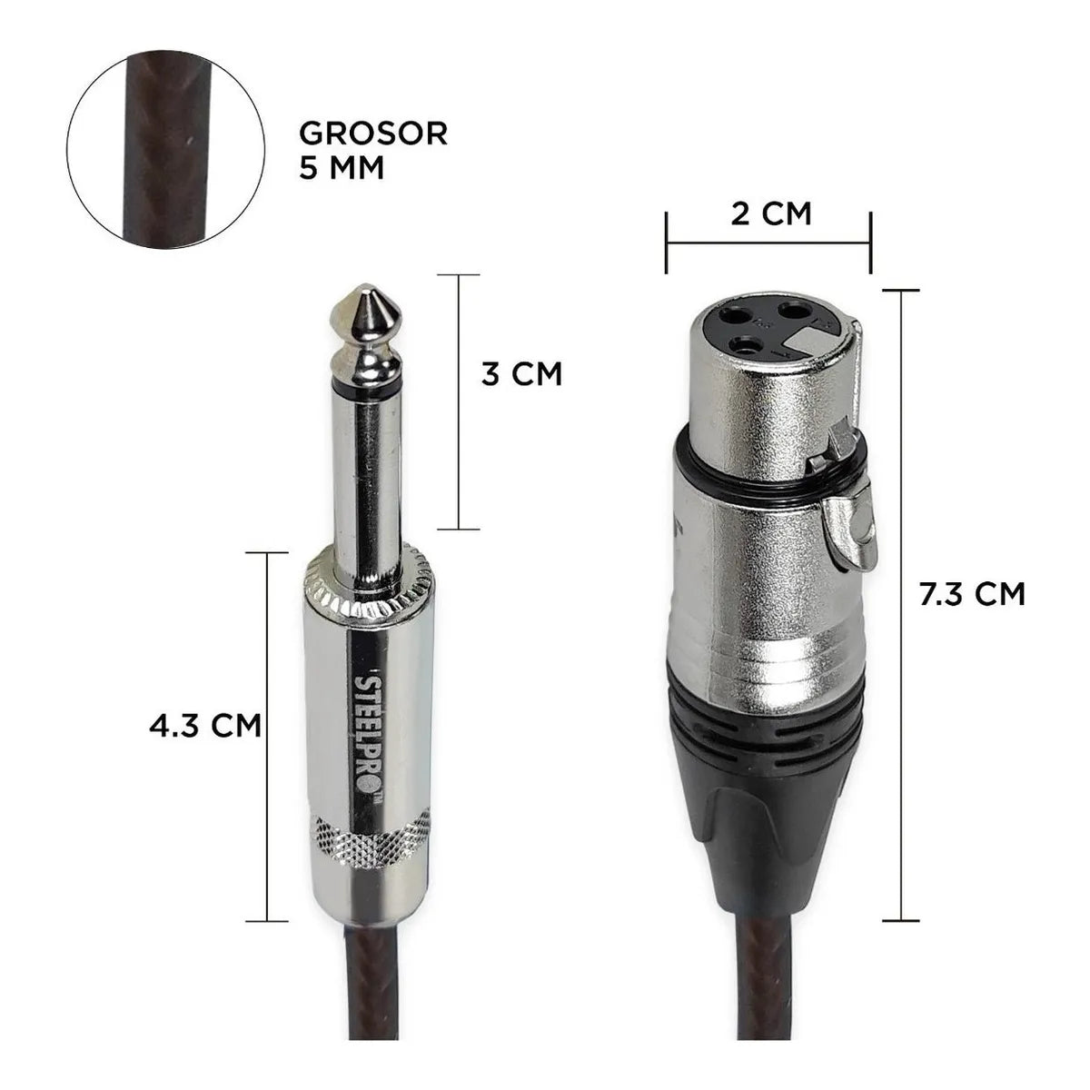 Cable Para Microfono Profesional 6m Hembra-plug 6.3 Steelpro