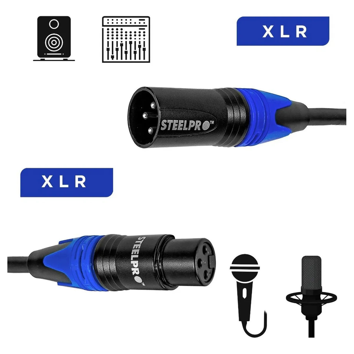 Cable Xlr 3m Balanceado Profesional Macho - Hembra Steelpro