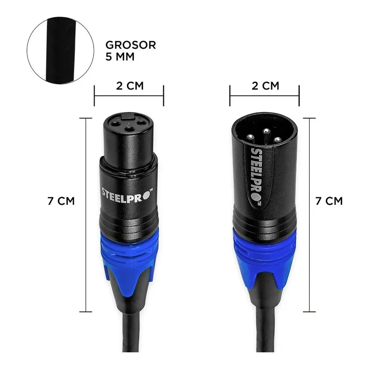 Cable Xlr 3m Balanceado Profesional Macho - Hembra Steelpro