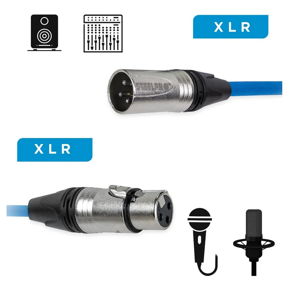 Cable Xlr 3m Balanceado Profesional Macho - Hembra Steelpro