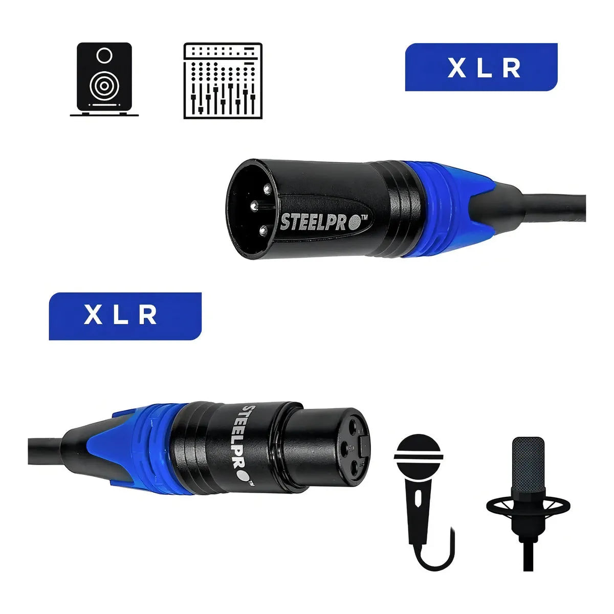 Cable Xlr 6m Balanceado Profesional Macho - Hembra Steelpro