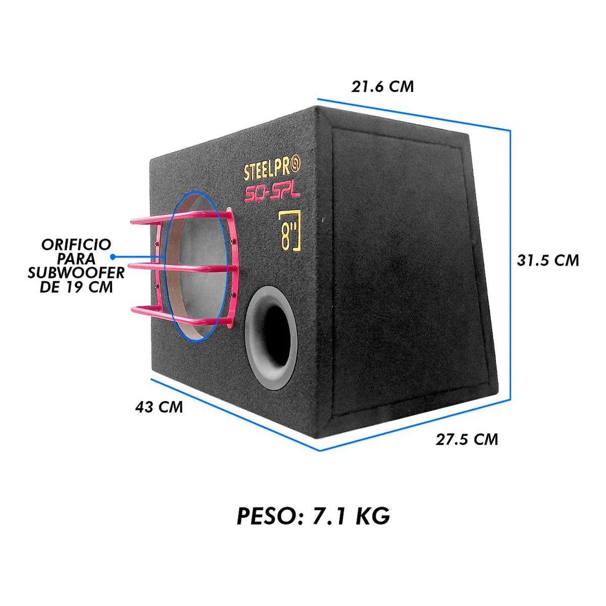 Cajon Subwoofer Acustico 8puLG Aeroport Reflex Steelpro 190m