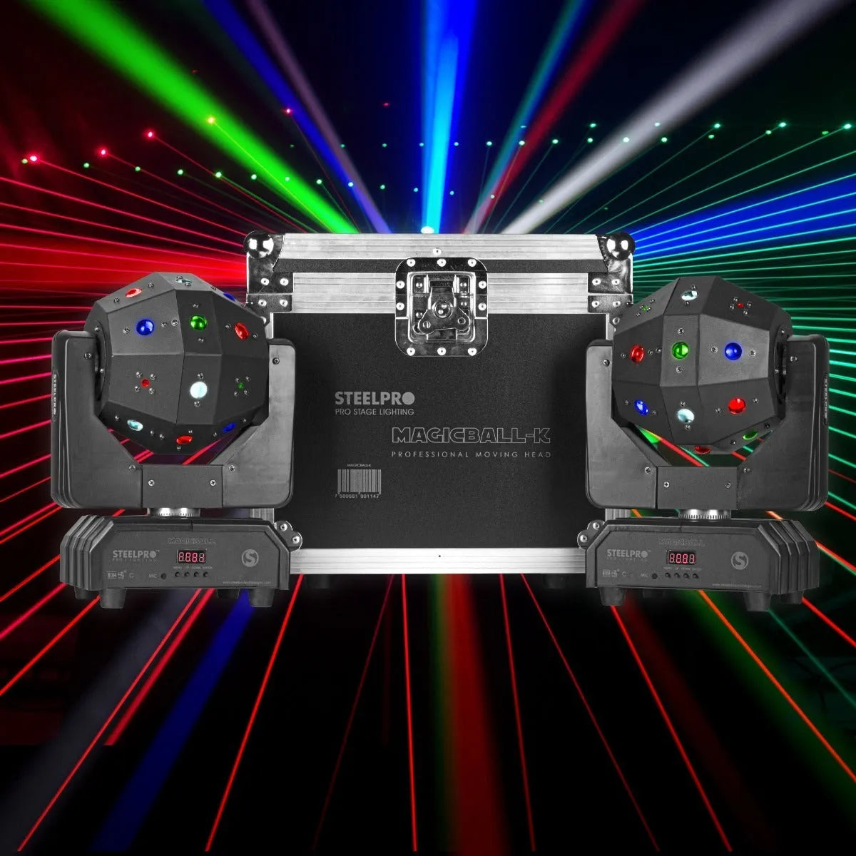 Case 2 Cabezas Moviles Led Rgbw Beam Laser Estrobo Steelpro