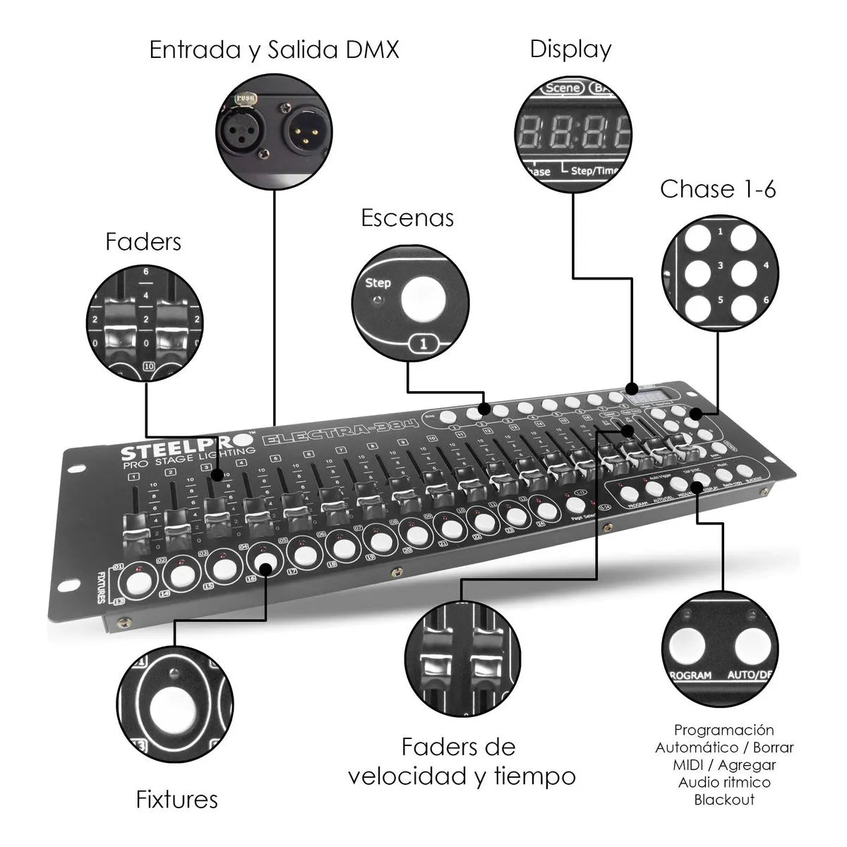 Controlador Dj Dmx 384 Canales Electra 384 By Steelpro Color Negro