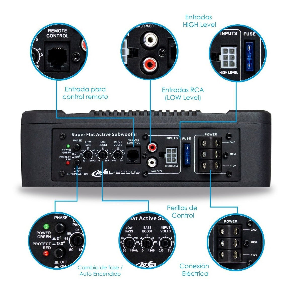 Subwoofer Amplificado 8' Axel By Steelpro + Kit De Cables