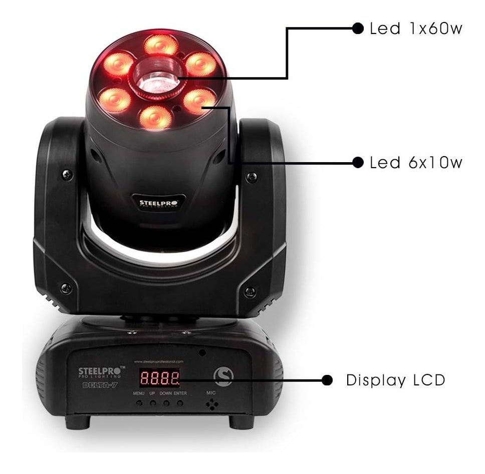 Luz De Escenario Led Cabezal Móvil Steelpro Deltra-7-k 127v Luces Color Rgbw