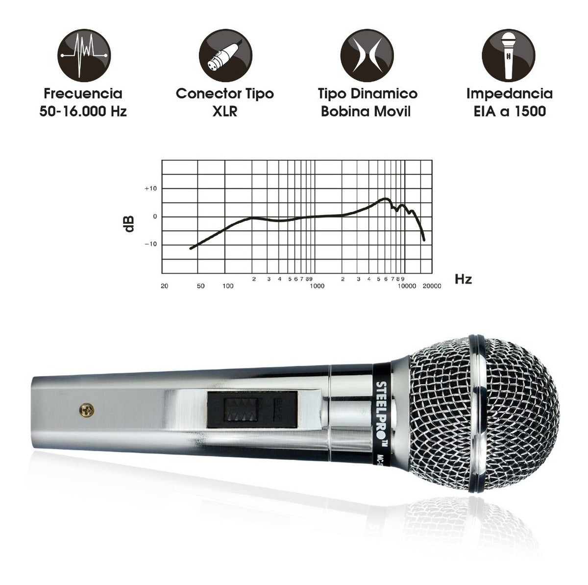 Micrófono Dinámico Profesional Xlr Steelpro Mc-1370 Plateado