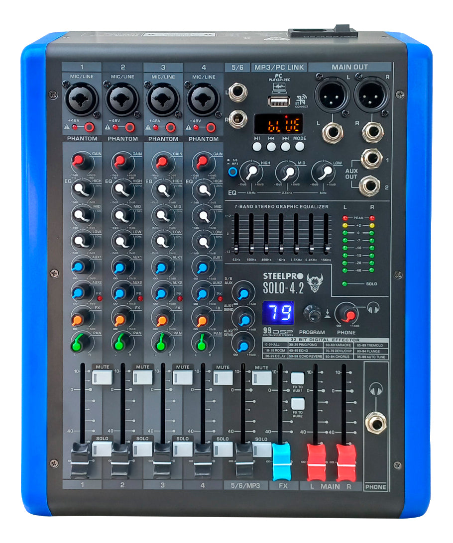 Mezcladora Profesional 4 Canales Dsp Voz Del Diablo Y Voz De Ardilla Solo 4.2 Steelpro