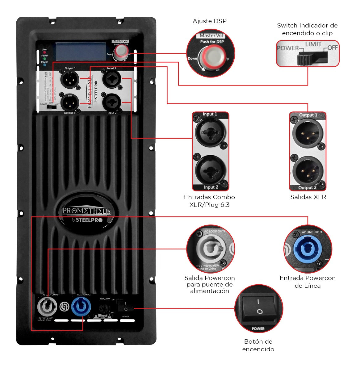 Modulo Amplificado Para Bajos Potencia 850w/ Rms Steel Pro Color Negro Potencia De Salida Rms 800 W