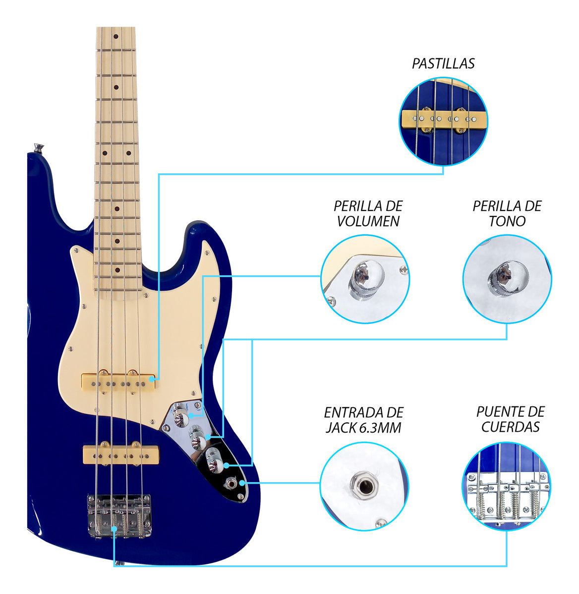 Paquete Bajo Electrico Jethro Series By Steelpro 506-sk Acabado Del Cuerpo Barnizado Cantidad De Cuerdas 4 Color Azul Orientación De La Mano Diestro
