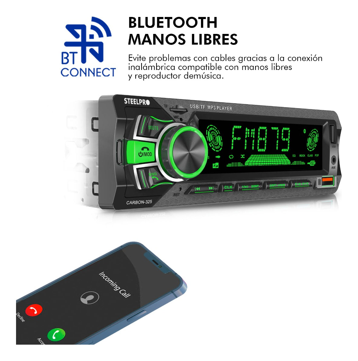 Autoestereo Bluetooth 1 Din 2usb, Sd Aux Estereo - Steelpro