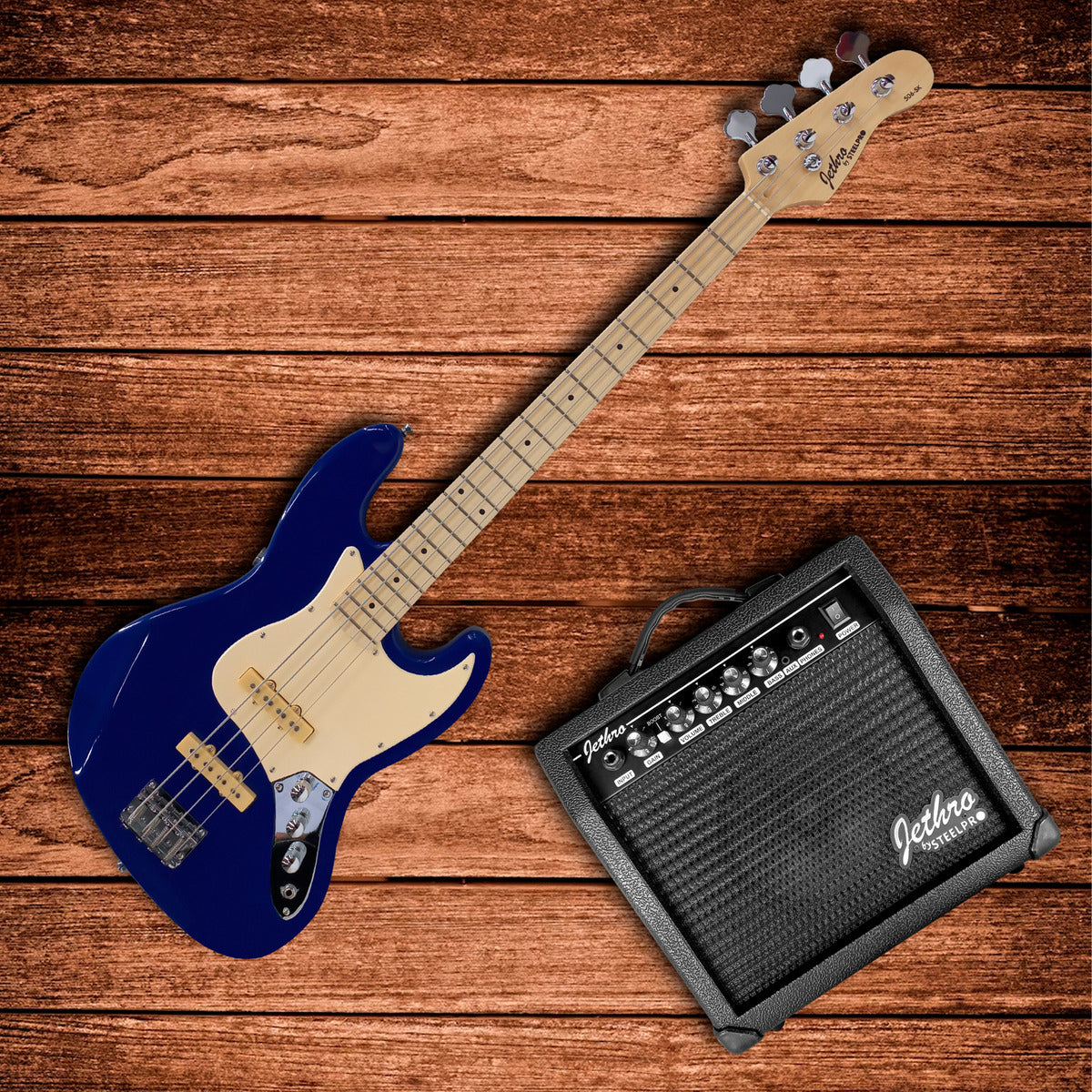 Paquete Bajo Electrico Jethro Series By Steelpro 506-sk Acabado Del Cuerpo Barnizado Cantidad De Cuerdas 4 Color Azul Orientación De La Mano Diestro