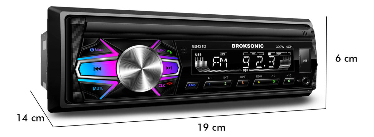 Autoestereo Desmontable Bocinas6.5 3vias Broksonic Bs-421d65