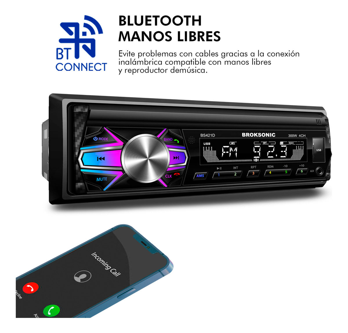 Autoestereo Desmontable Bocinas6.5 3vias Broksonic Bs-421d65