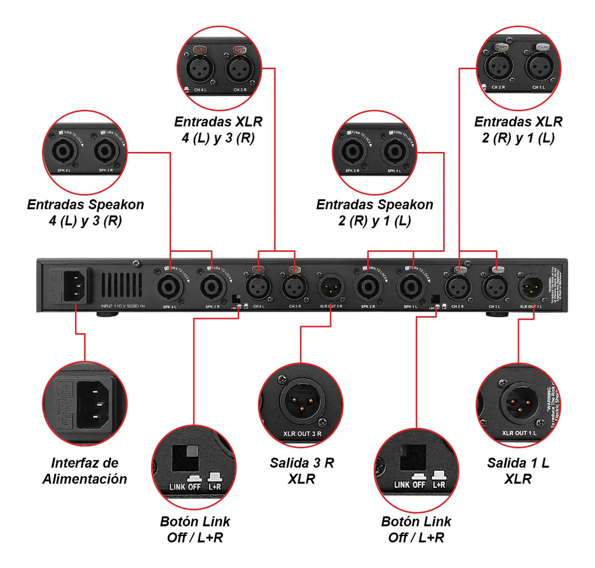 Amplificador Steelpro A4.600d De 4 Canales Y 600wx4 Clase D Negro