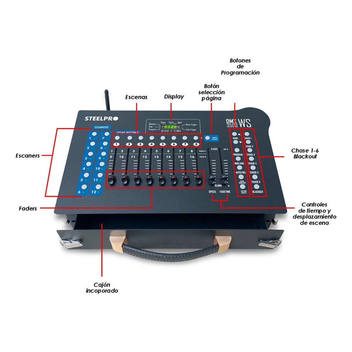 Dmx Controlador Inalámbrico Portátil 192 Canales By Steelpro Color Negro