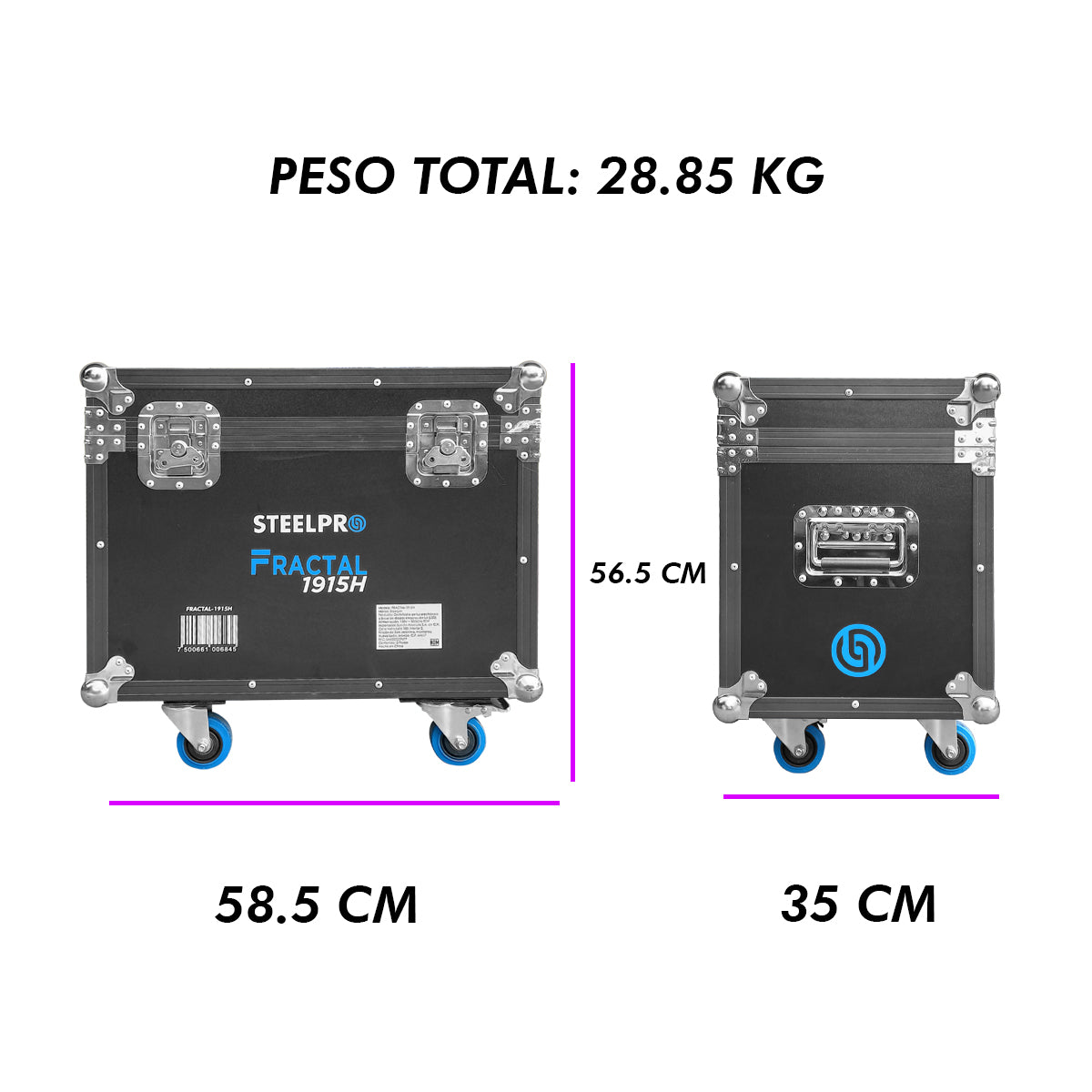 FRACTAL-1915H Set de 2 Cabezas Robóticas Wash RGBW 19x15W + Aro SMD Zoom Case Steelpro