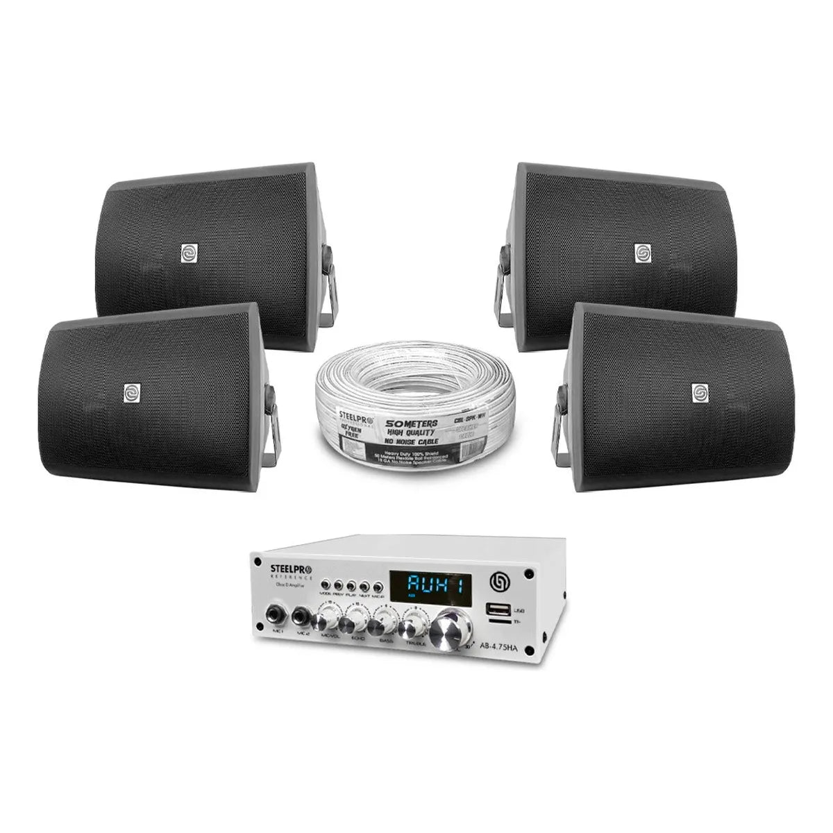Kit Amplificador Bt 300w 4 Bafles Ambiental 5.2 By Steelpro