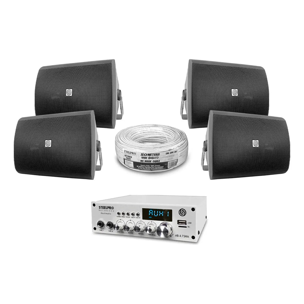 Kit Amplificador Bt 300w 4 Bafles Ambiental 6.5 By Steelpro